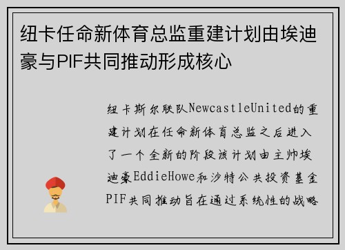 纽卡任命新体育总监重建计划由埃迪豪与PIF共同推动形成核心 纽卡任命新体育总监重建计划由埃迪豪与PIF共同推动形成核心